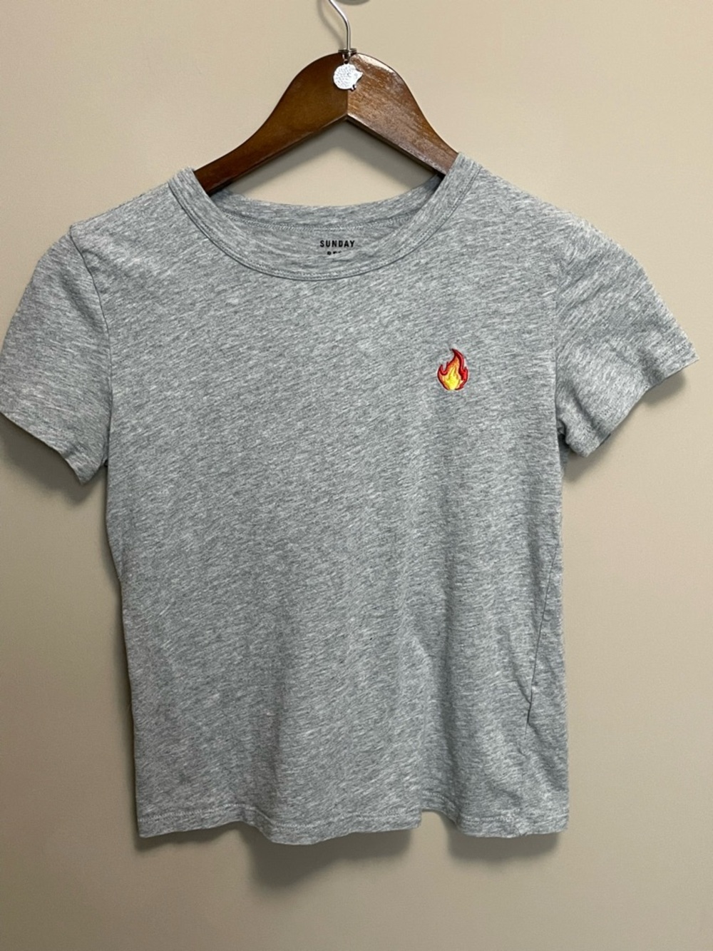 Aritzia Sunday Best Heather Gray Tee with Flame Embroidery Women’s XS